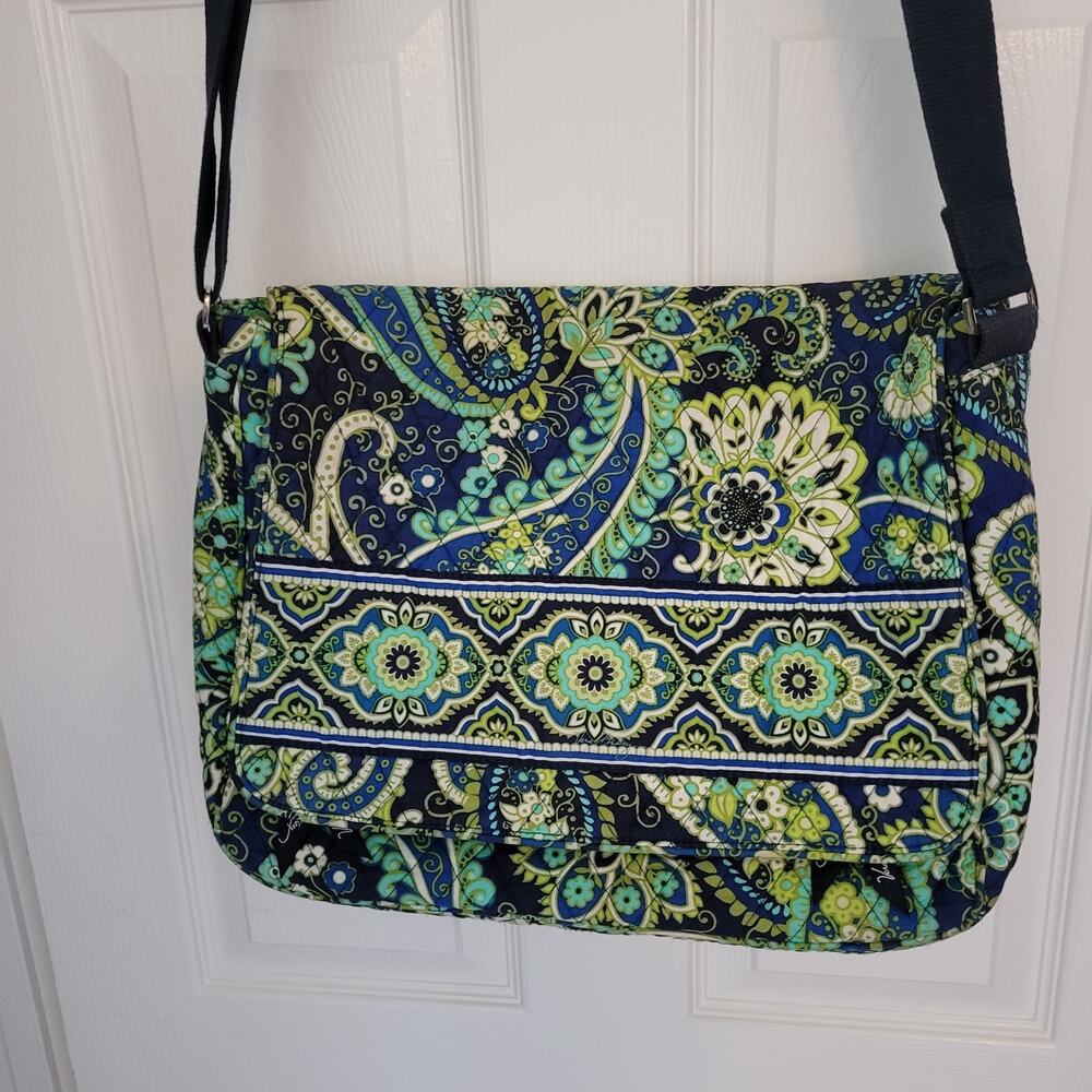 Vera Bradley Large Briefcase Computer Crossbody Bag Rhythm & Blues Pattern 16x11
